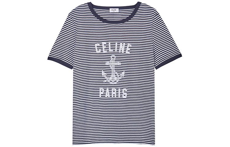 Buy (Women) CELINE SS23  Black Anchor Striped Logo Print T-Shirt. 2X80D364V-01OB