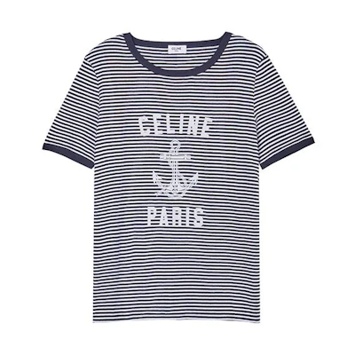 (Women) CELINE SS23 Black Anchor Striped Logo Print T-Shirt. 2X80D364V-01OB