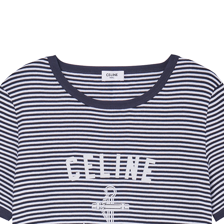 Shop (Women) CELINE SS23  Black Anchor Striped Logo Print T-Shirt. 2X80D364V-01OB