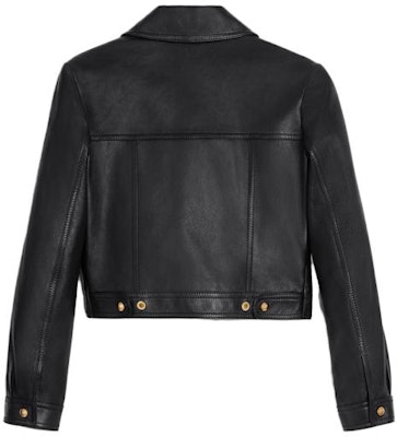 (Women) CELINE SS23 Black Leather Jacket Short Button-Up Casual Design. 2EG36305Q-38NO Lookbook (Women) CELINE SS23 Black Leather Jacket Short Button-Up Casual Design. 2EG36305Q-38NO