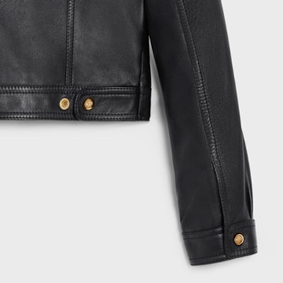(Women) CELINE SS23 Black Leather Jacket Short Button-Up Casual Design. 2EG36305Q-38NO Details for (Women) CELINE SS23 Black Leather Jacket Short Button-Up Casual Design. 2EG36305Q-38NO