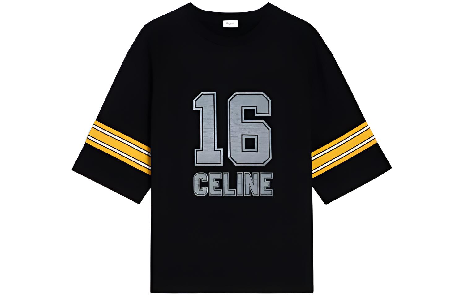 (Women) CELINE SS23  Black Striped Digital Logo Crewneck T-Shirt. 2Y91A450I-38WL