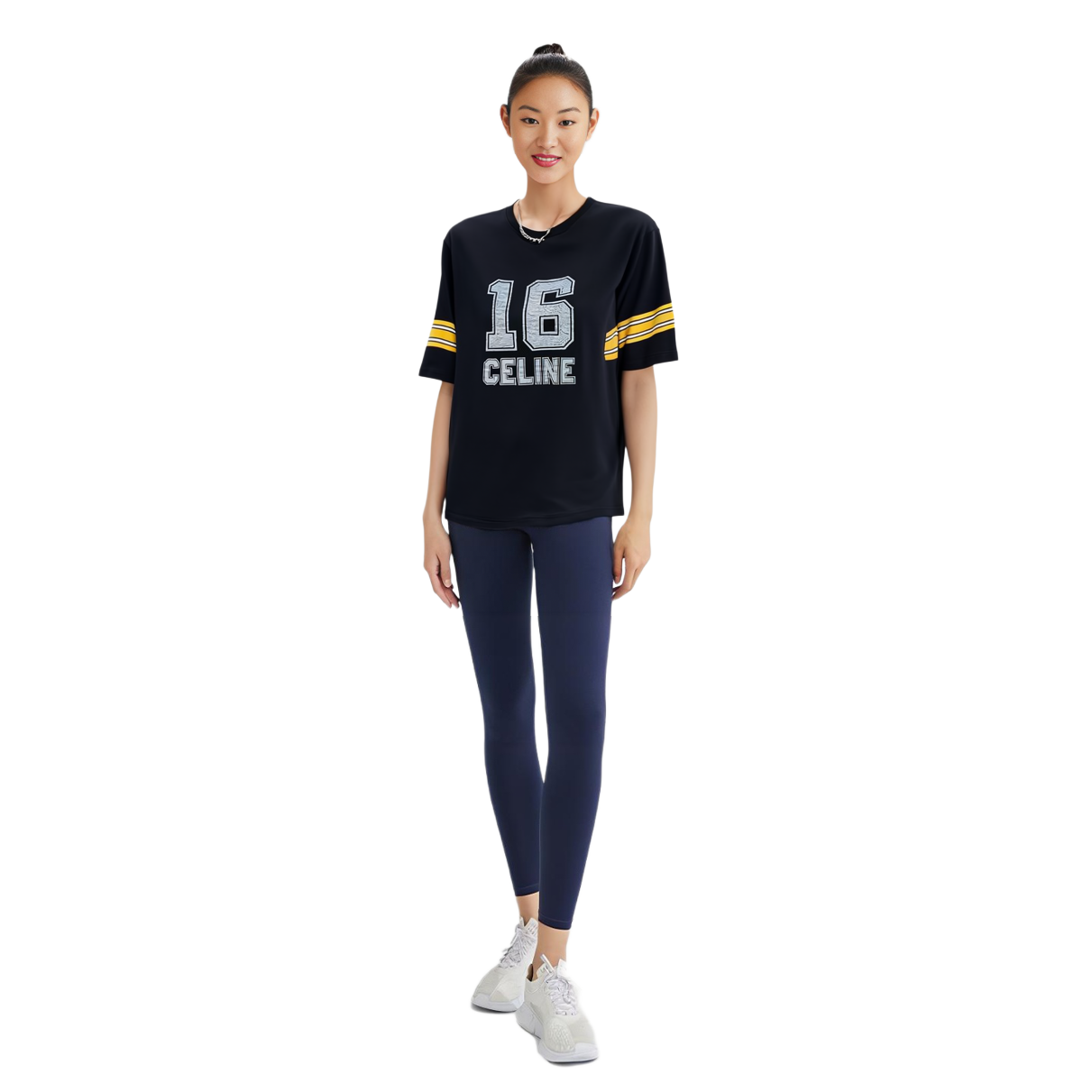 Shop (Women) CELINE SS23  Black Striped Digital Logo Crewneck T-Shirt. 2Y91A450I-38WL