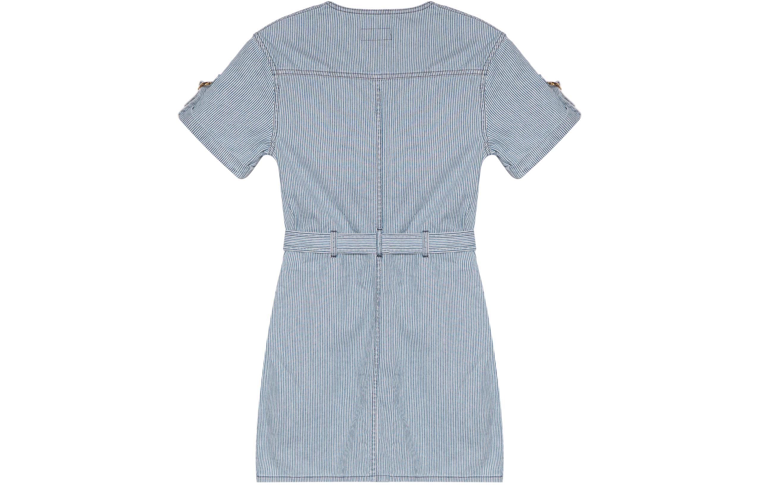 Lookbook (W) CELINE SS23 Dress Biru Kasual Lengan Pendek Kancing Pinggang 2U105351N-08WV