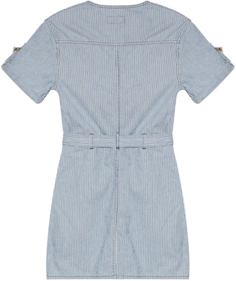 (Women) CELINE SS23 Blue Casual Short Sleeve Buttoned Waist Dress 2U105351N-08WV Lookbook (Women) CELINE SS23 Blue Casual Short Sleeve Buttoned Waist Dress 2U105351N-08WV