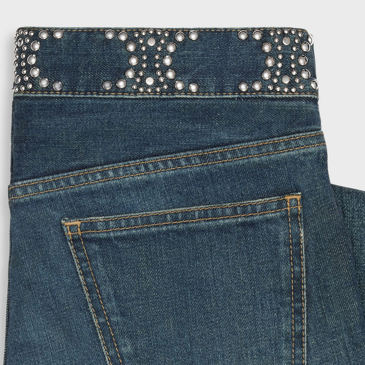 Sizing (Women) CELINE SS23  Blue Low-Waisted Slim Washed Studded Jeans 2N972255V-08DL