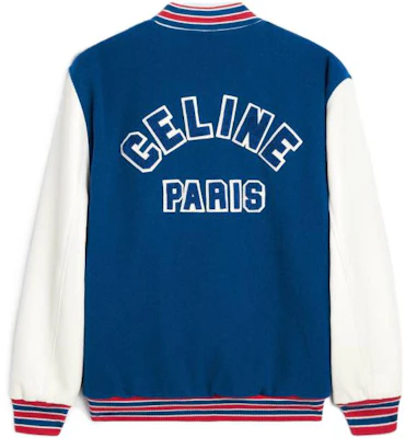 (Women) CELINE SS23 Blue Striped Logo Print Varsity Jacket 2W804896C-07CO Lookbook (Women) CELINE SS23 Blue Striped Logo Print Varsity Jacket 2W804896C-07CO