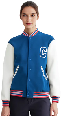 (Women) CELINE SS23 Blue Striped Logo Print Varsity Jacket 2W804896C-07CO Sizing (Women) CELINE SS23 Blue Striped Logo Print Varsity Jacket 2W804896C-07CO