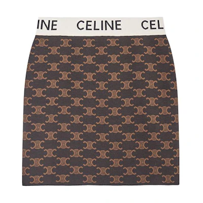 (Women) CELINE SS23 Brown High-Waist Slim Fit Casual Skirt with Allover Logo. 2AG04916T-19BR