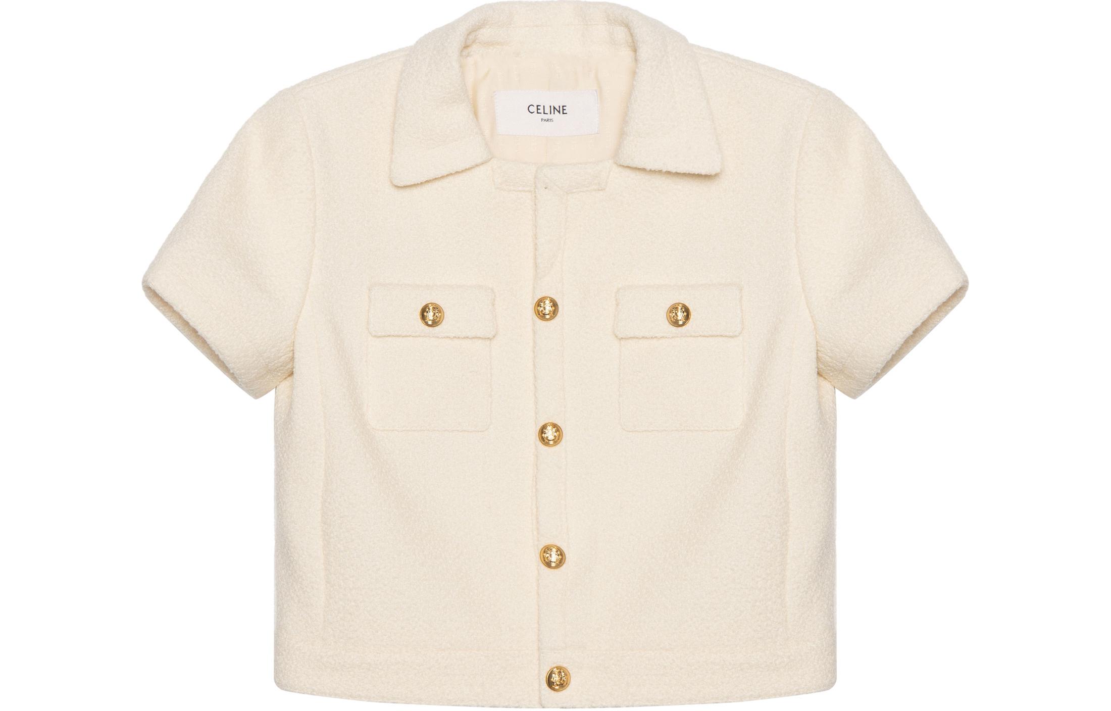 (Women) CELINE SS23  Chalk White Short-Sleeve Casual Button-Up Jacket. 2V97O371R-01RD