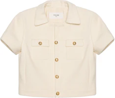 (Women) CELINE SS23 Chalk White Short-Sleeve Casual Button-Up Jacket. 2V97O371R-01RD (Women) CELINE SS23 Chalk White Short-Sleeve Casual Button-Up Jacket. 2V97O371R-01RD