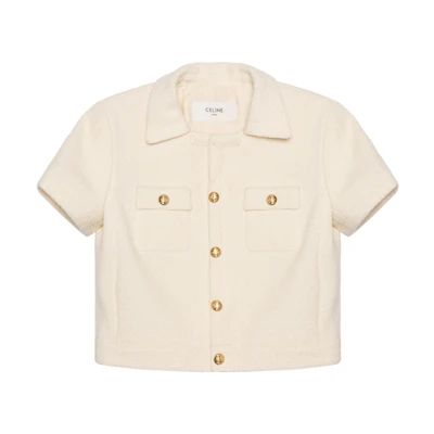 (Women) CELINE SS23 Chalk White Short-Sleeve Casual Button-Up Jacket. 2V97O371R-01RD