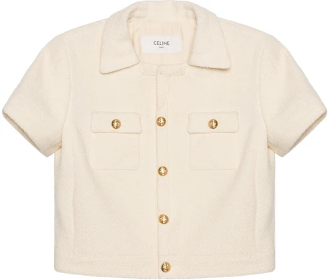 (W) CELINE SS23 Chaqueta Casual Blanca de Manga Corta con Botones. 2V97O371R-01RD Order (W) CELINE SS23 Chaqueta Casual Blanca de Manga Corta con Botones. 2V97O371R-01RD