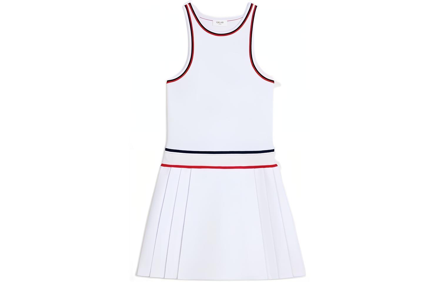 (Women) CELINE SS23  Colorblock Striped Trim Sleeveless Dress - White 2AE92899T-01RL