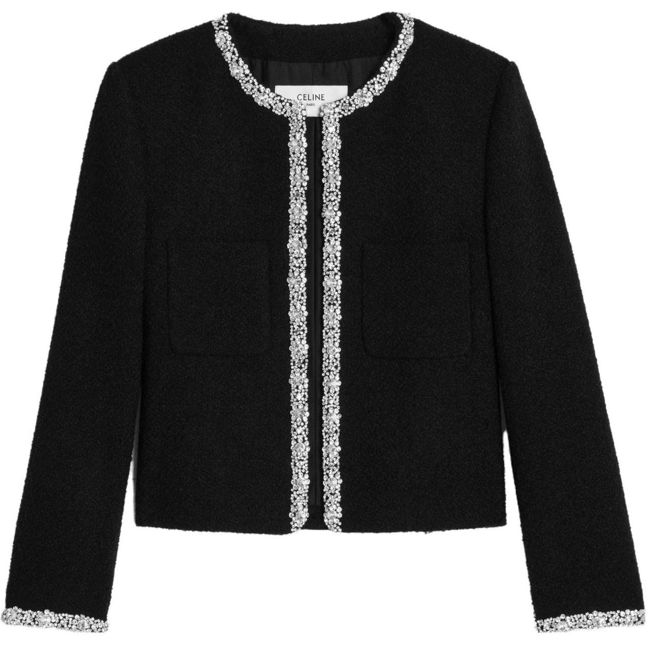 (Women) CELINE SS23  Embroidered Ribbon Tweed Knit Cardigan Black. 2V82O371R-38NO