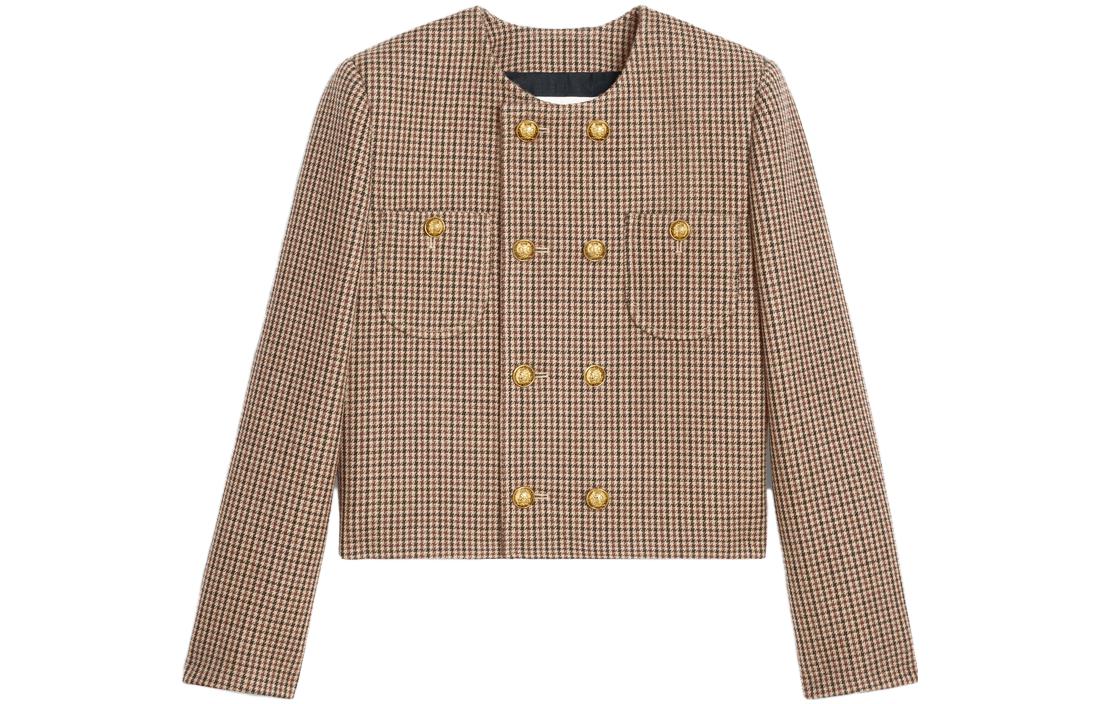 (Women) CELINE SS23  Houndstooth Double-Breasted Jacket in Burgundy. 2V77R064V-28BZ