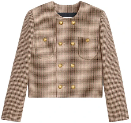 (Women) CELINE SS23 Houndstooth Double-Breasted Jacket in Burgundy. 2V77R064V-28BZ Order (Women) CELINE SS23 Houndstooth Double-Breasted Jacket in Burgundy. 2V77R064V-28BZ