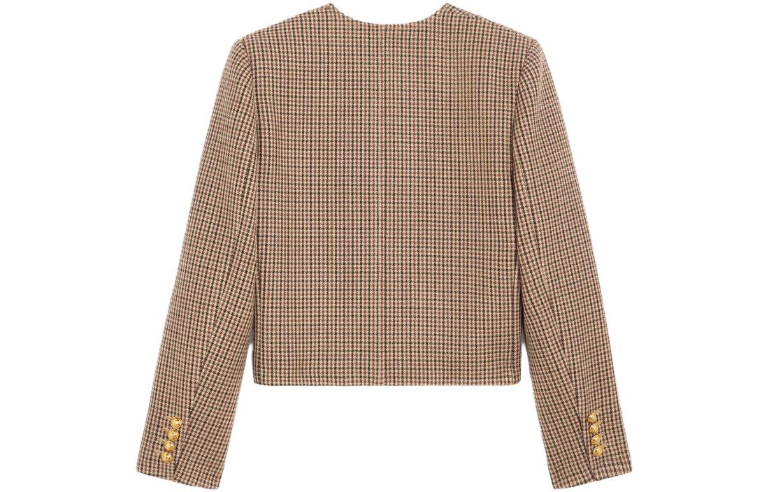(Women) CELINE SS23  Houndstooth Double-Breasted Jacket in Burgundy. 2V77R064V-28BZ 圖 3