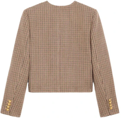(Women) CELINE SS23 Houndstooth Double-Breasted Jacket in Burgundy. 2V77R064V-28BZ Lookbook (Women) CELINE SS23 Houndstooth Double-Breasted Jacket in Burgundy. 2V77R064V-28BZ