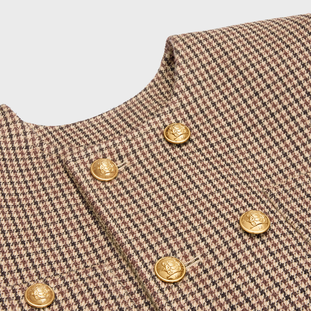 (Women) CELINE SS23  Houndstooth Double-Breasted Jacket in Burgundy. 2V77R064V-28BZ 圖 4