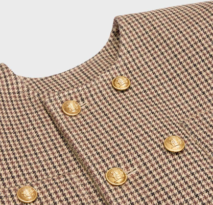 (Women) CELINE SS23 Houndstooth Double-Breasted Jacket in Burgundy. 2V77R064V-28BZ Shop (Women) CELINE SS23 Houndstooth Double-Breasted Jacket in Burgundy. 2V77R064V-28BZ