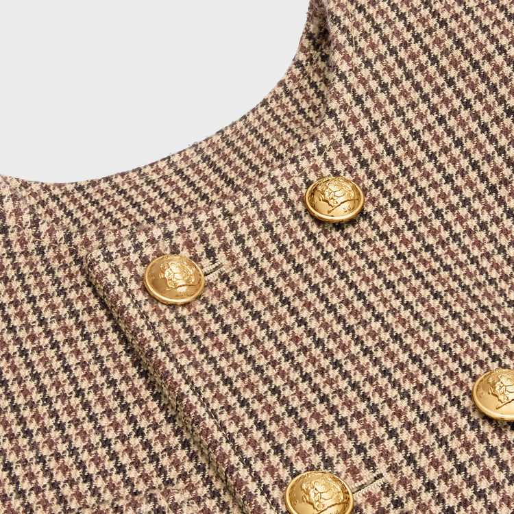 (Women) CELINE SS23  Houndstooth Double-Breasted Jacket in Burgundy. 2V77R064V-28BZ 圖 6