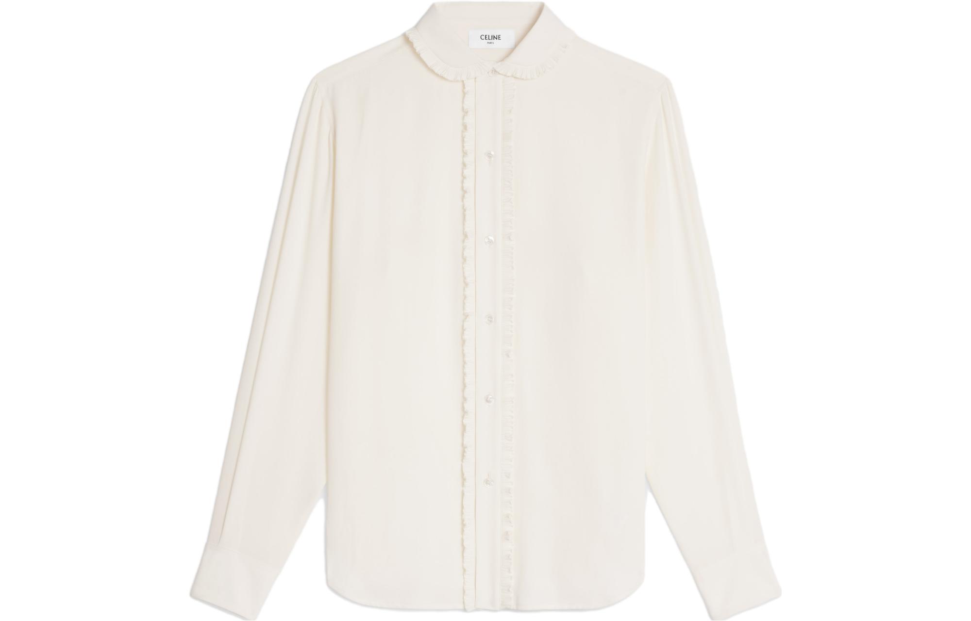 Order (Women) CELINE SS23  Ivory White Pleated Long Sleeve Shirt. 2C02A008D-01AV