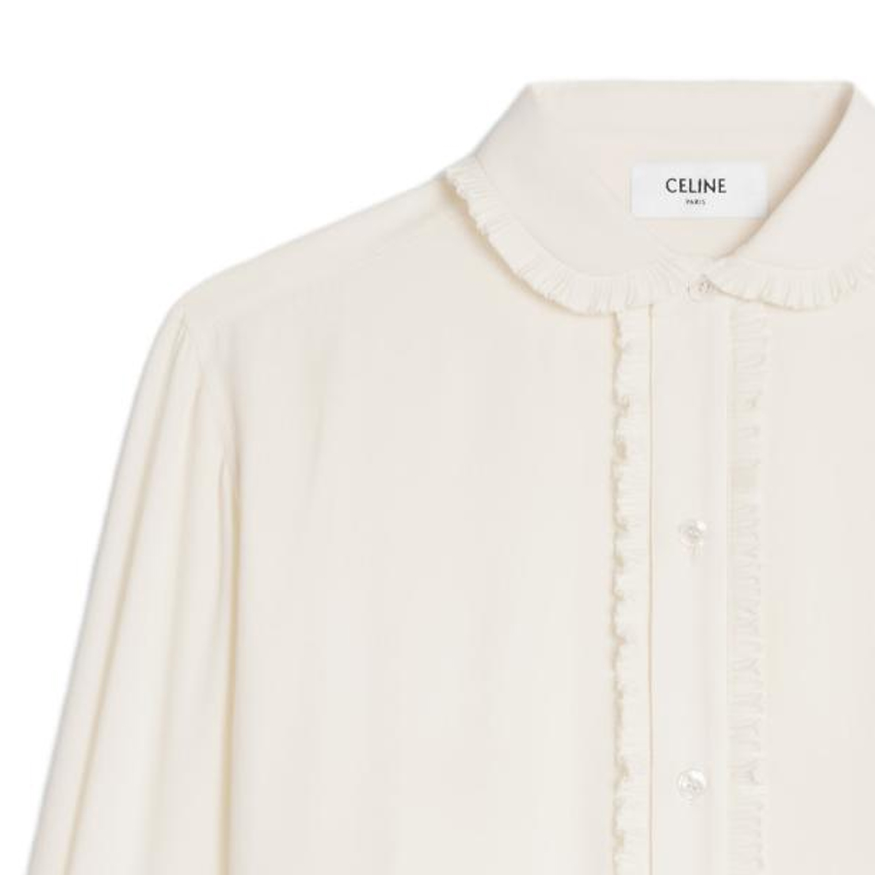 Purchase (Women) CELINE SS23  Ivory White Pleated Long Sleeve Shirt. 2C02A008D-01AV