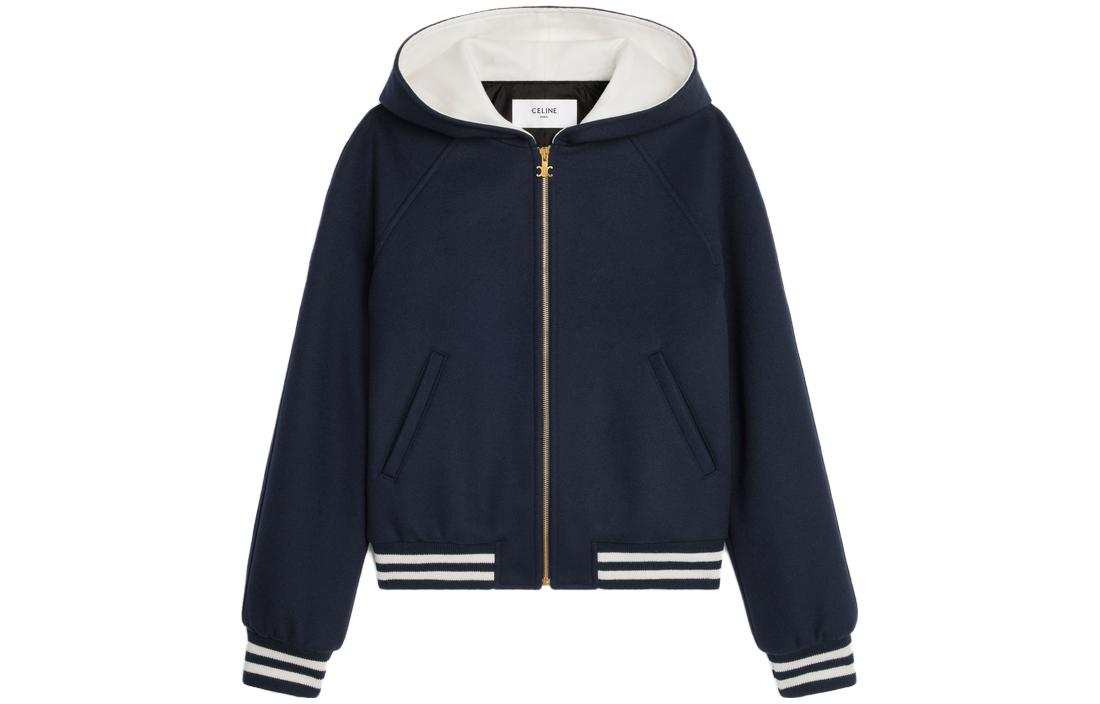 (Women) CELINE SS23  Letter Print Striped Hooded Jacket in Ocean Blue. 2V98P6700-07MR