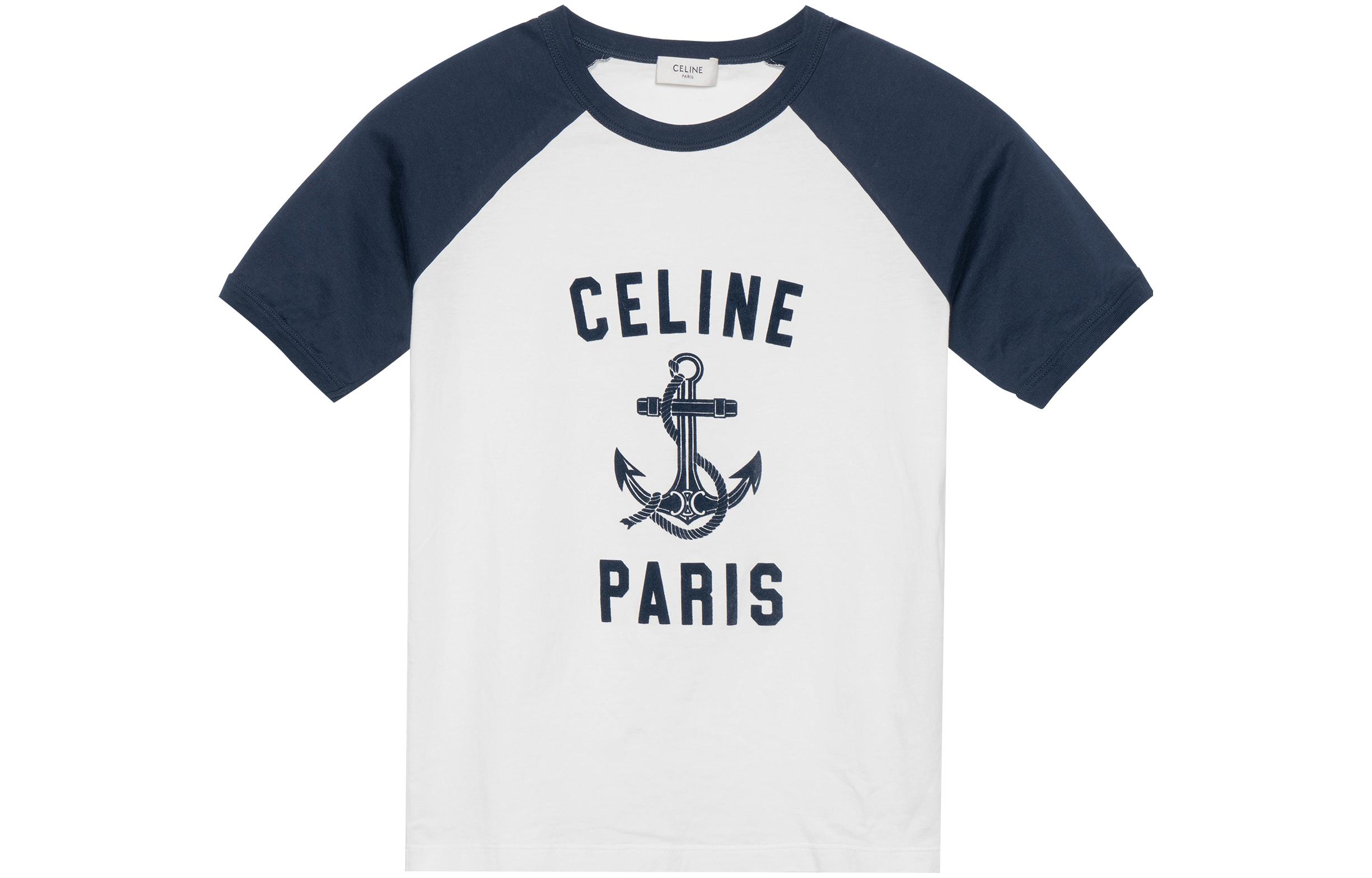 (Women) CELINE SS23  Logo Print Navy Blue Short Sleeve T-Shirt. 2X35G671Q-01MA