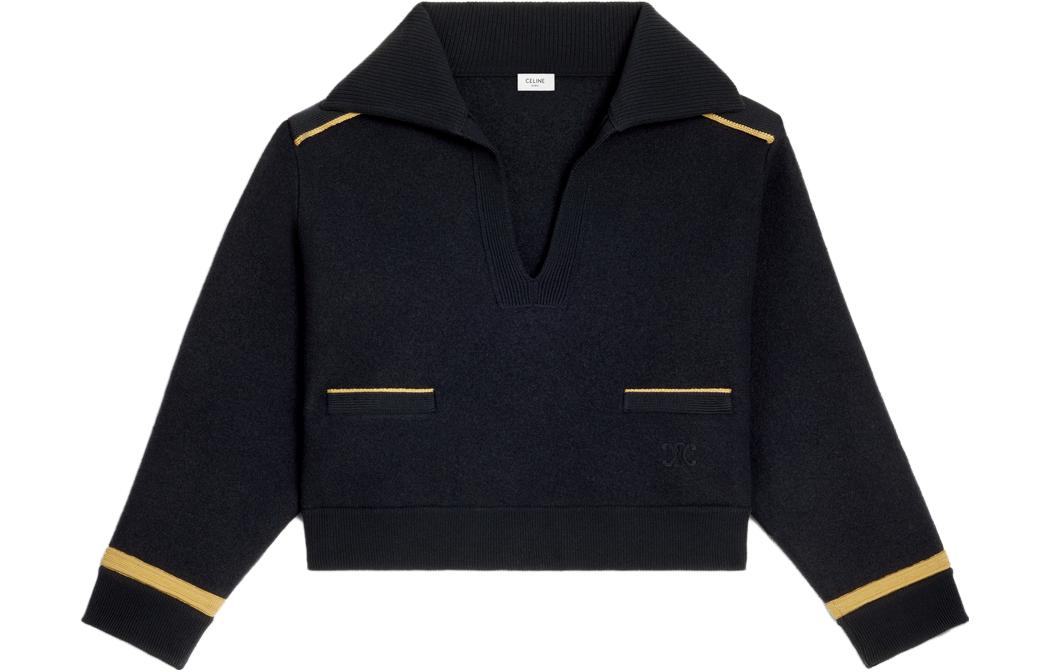 (Women) CELINE SS23  Navy Blue Colorblock Pocket Pullover Knit Sweater. 2ADK8828V-07NY