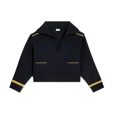 (Women) CELINE SS23 Navy Blue Colorblock Pocket Pullover Knit Sweater. 2ADK8828V-07NY