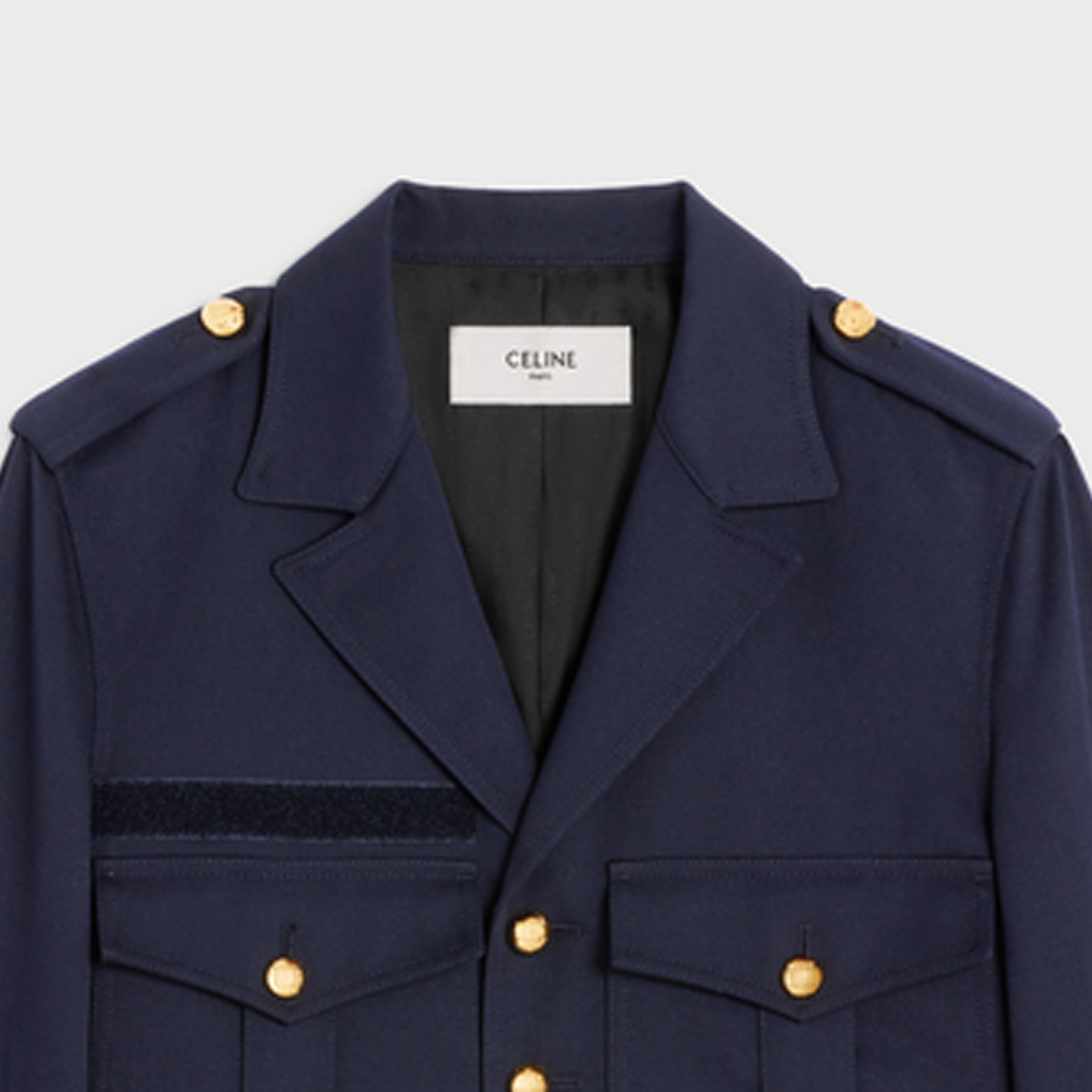 Shop (W) 셀린느 SS23 네이비 블루 싱글브레스티드 포켓 플랩 재킷 2W901092D-07MR