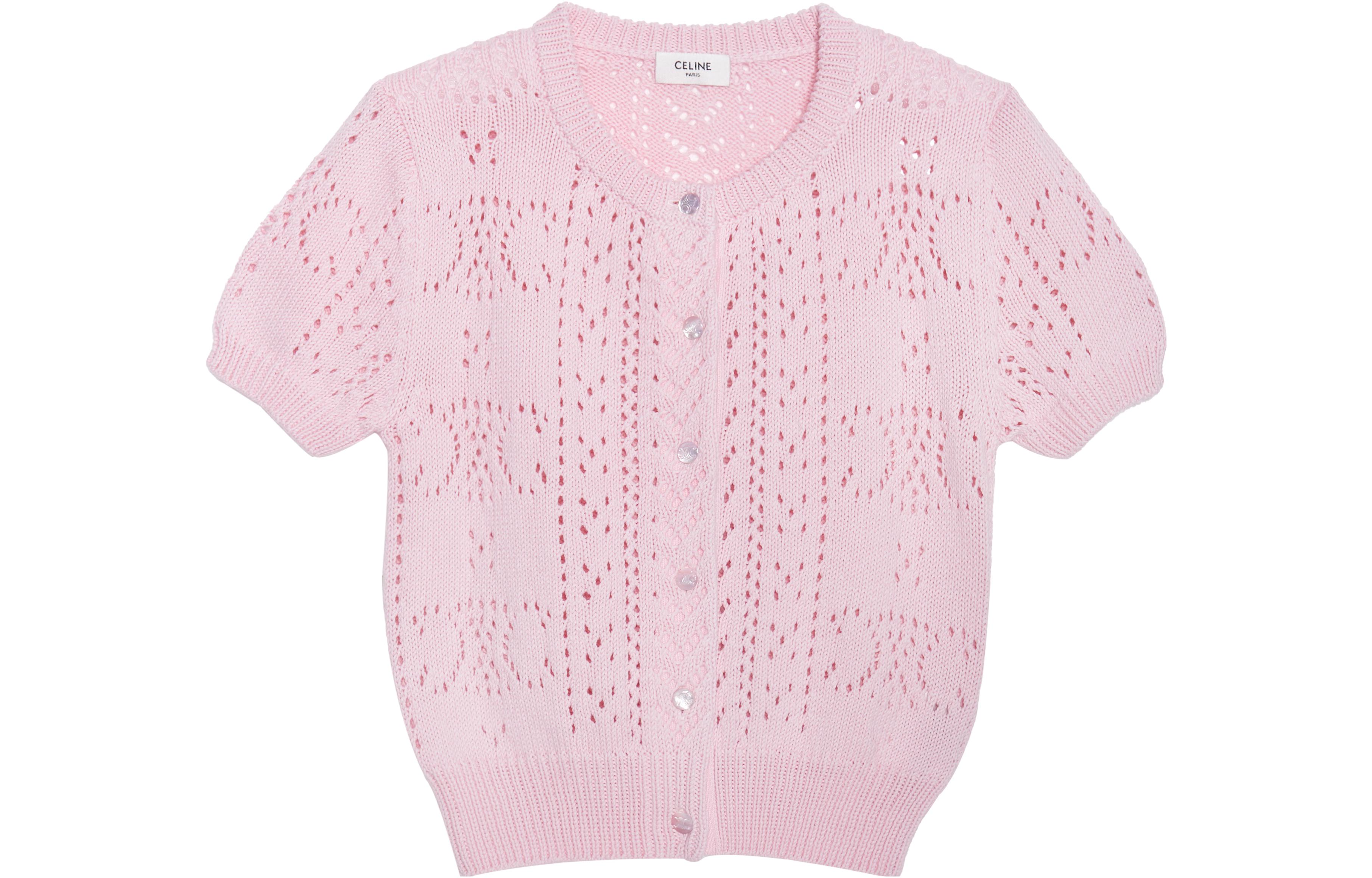 (Women) CELINE SS23  Pink Short-Sleeve Knit Cardigan. 2AI37748U-24LP
