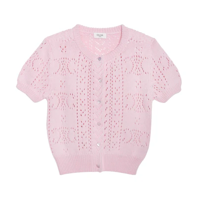 (Women) CELINE SS23 Pink Short-Sleeve Knit Cardigan. 2AI37748U-24LP