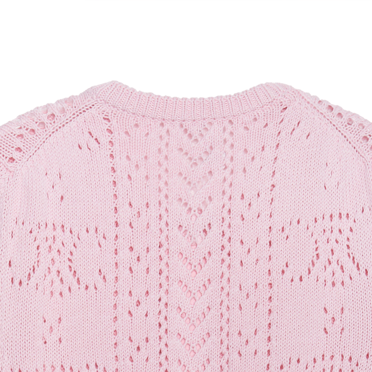 Sizing (W) CELINE SS23 Kardigan Rajut Lengan Pendek Merah Jambu. 2AI37748U-24LP