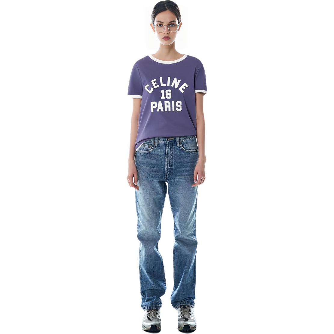 Shop (Women) CELINE SS23  Purple T-Shirt with Letter Logo Print. 2X13B671Q-07PX