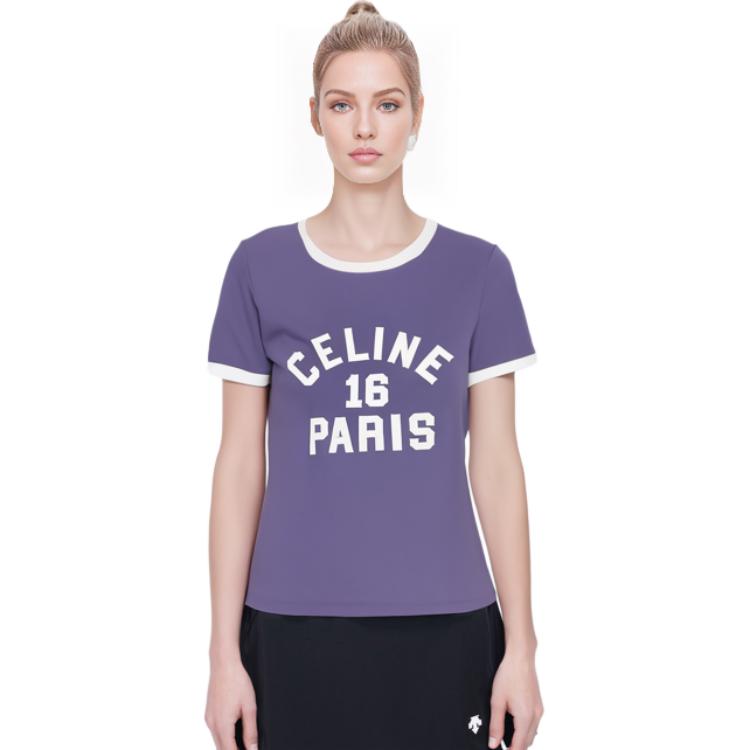 Details for (Women) CELINE SS23  Purple T-Shirt with Letter Logo Print. 2X13B671Q-07PX