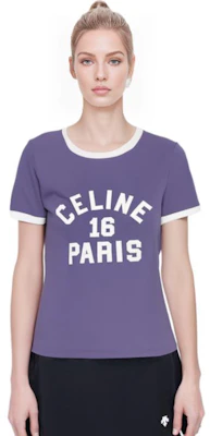 (Women) CELINE SS23 Purple T-Shirt with Letter Logo Print. 2X13B671Q-07PX Details for (Women) CELINE SS23 Purple T-Shirt with Letter Logo Print. 2X13B671Q-07PX