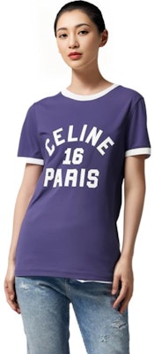 (Women) CELINE SS23 Purple T-Shirt with Letter Logo Print. 2X13B671Q-07PX 1