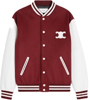 (Women) CELINE SS23 Red Striped Patchwork Button-Up Baseball Jacket. 2V88O6700-18VI (Women) CELINE SS23 Red Striped Patchwork Button-Up Baseball Jacket. 2V88O6700-18VI