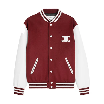 (Women) CELINE SS23 Red Striped Patchwork Button-Up Baseball Jacket. 2V88O6700-18VI