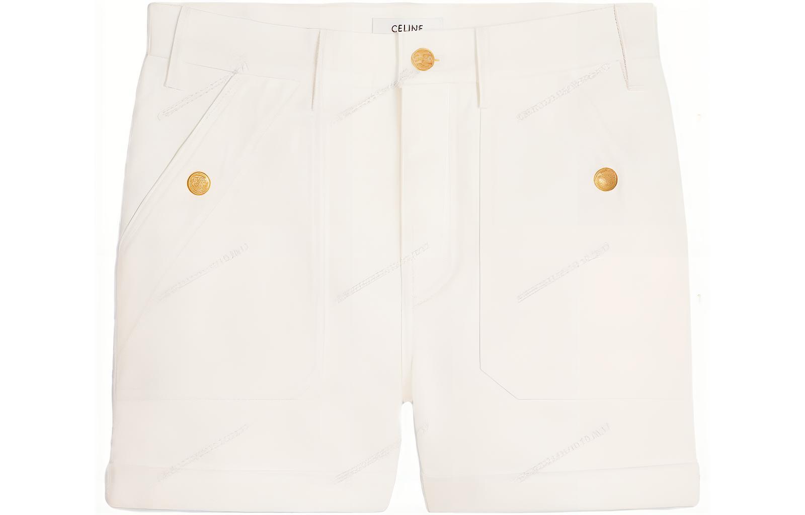 (Women) CELINE SS23  Solid Button Straight Casual Shorts Off-White 2N921617R-01OQ