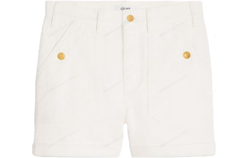 Order (Women) CELINE SS23  Solid Button Straight Casual Shorts Off-White 2N921617R-01OQ
