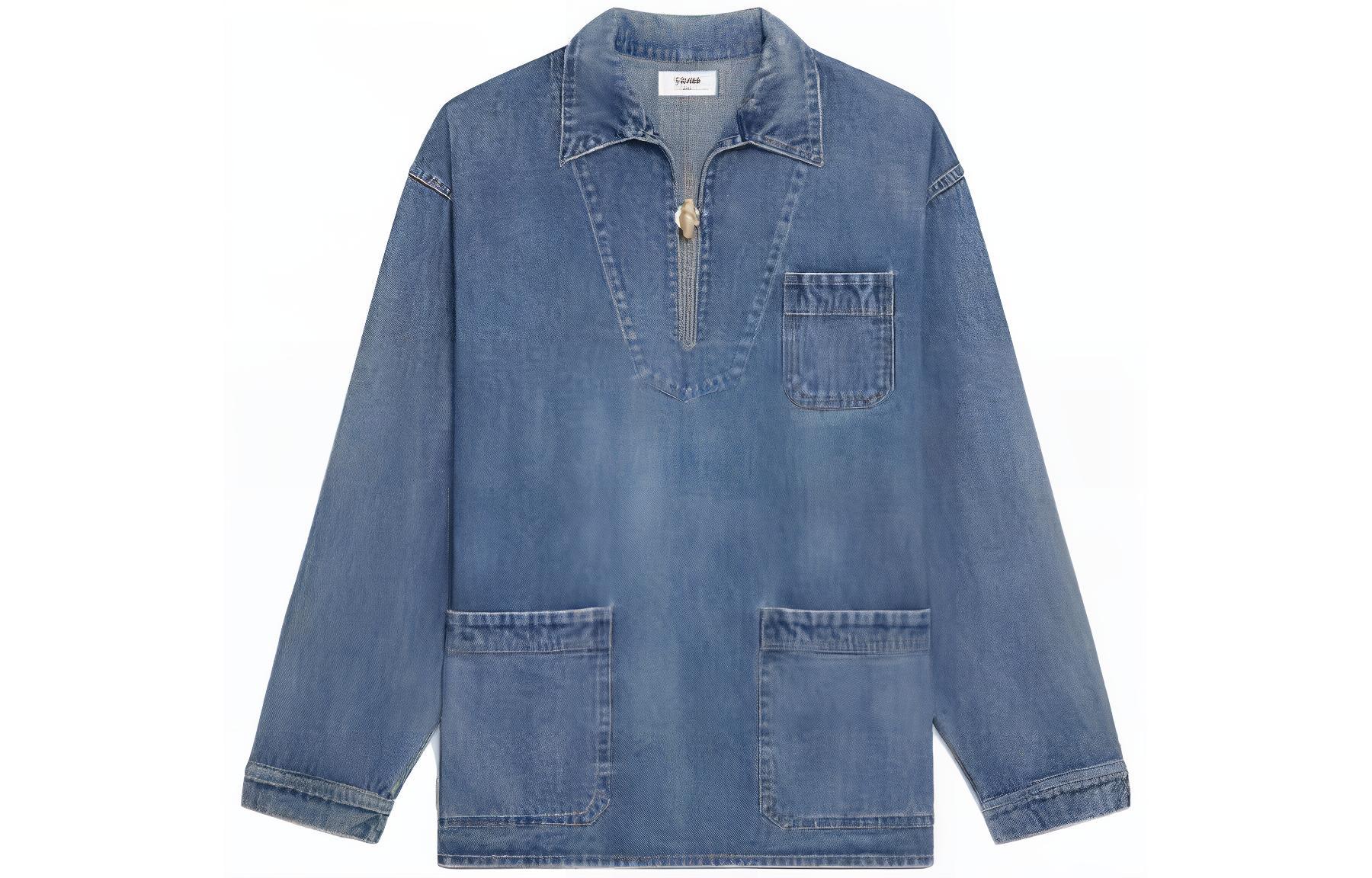 (Women) CELINE SS23  Solid Color Denim Jacket with Buttoned Chest Pocket - Blue. 2T093182N-08PS