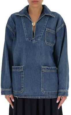 (Women) CELINE SS23 Solid Color Denim Jacket with Buttoned Chest Pocket - Blue. 2T093182N-08PS Shop (Women) CELINE SS23 Solid Color Denim Jacket with Buttoned Chest Pocket - Blue. 2T093182N-08PS