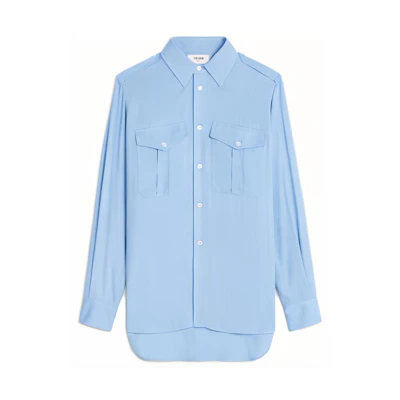 (Women) CELINE SS23 Solid Color Single-Breasted Shirt - Blue 2C702933K-05CE