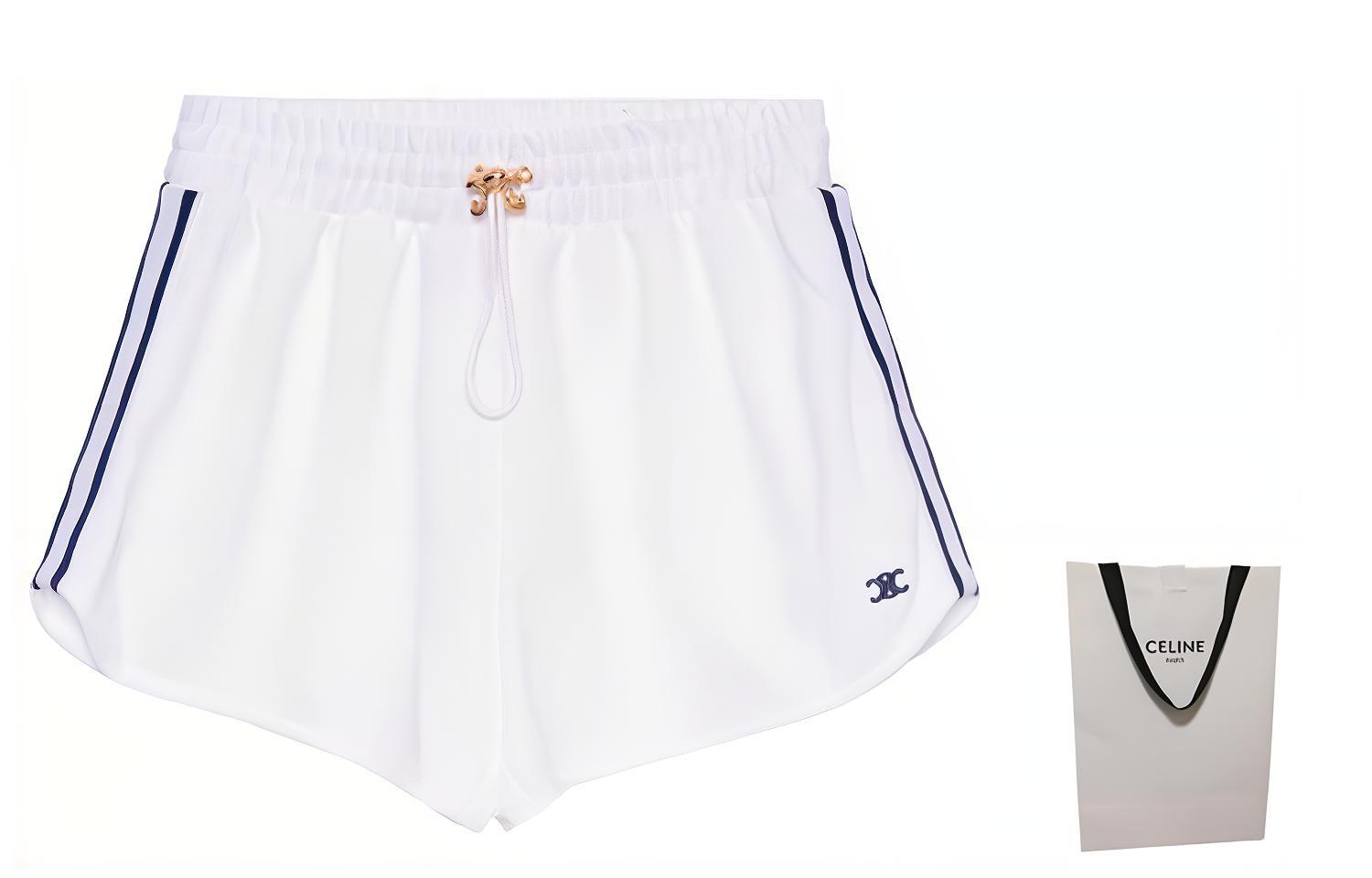 Shop (Women) CELINE SS23  Striped Letter Print Mid-Waist Tie Casual Shorts. 2Z309225S-01MA