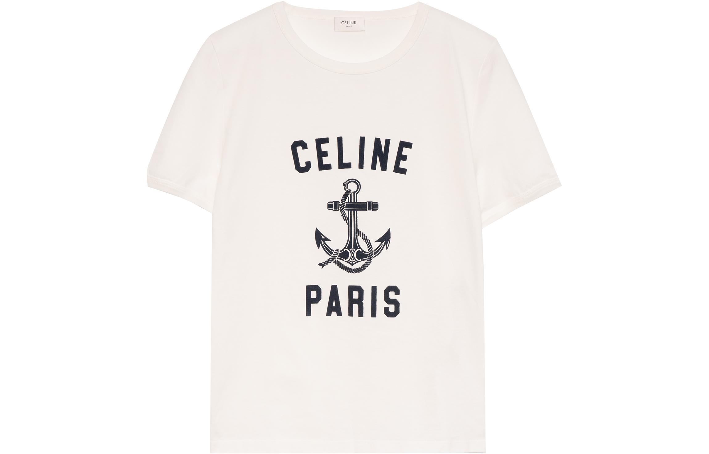 Order (W) CELINE SS23 Kaos Lengan Pendek Putih dengan Cetak Huruf. 2X80D671Q-01MA