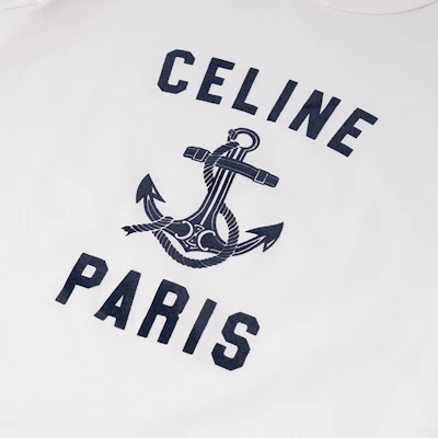 (W) CAMISETA BLANCA MANGA CORTA CON LETRAS ESTAMPADAS CELINE SS23. 2X80D671Q-01MA 2